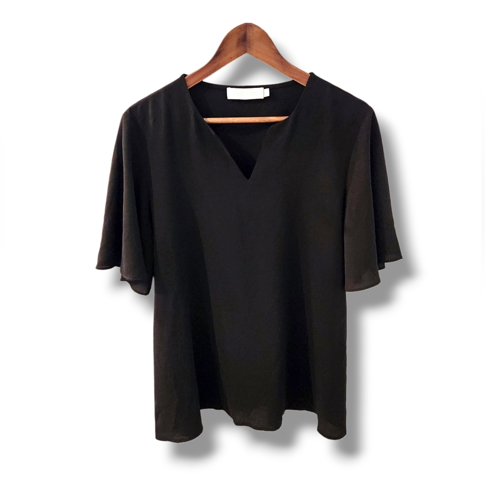 V-Neck Cap Sleeve Pullover Woven Blouse By Sugar Poison | Large